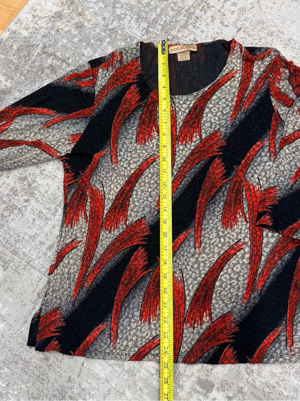 Notations Red, Black & Gray Abstract Brushstroke Long Sleeve Top - Picture 7 of 9